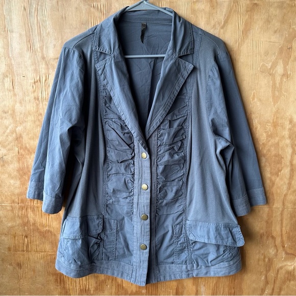 XCVI Ruched Gray 3/4 Sleeve Blazer Jacket - Picture 1 of 10